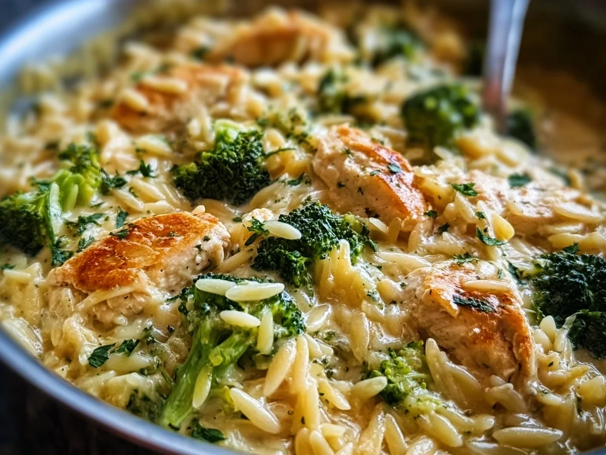 Cheesy Chicken Broccoli Orzo: Creamy One-Pan Dinner - Image 1