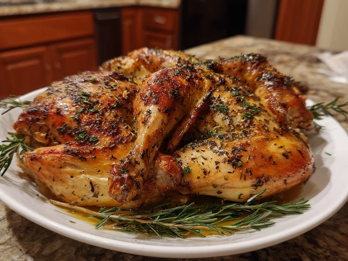 Crispy Garlic Herb Spatchcock Turkey for Holiday Feasts - Image 1