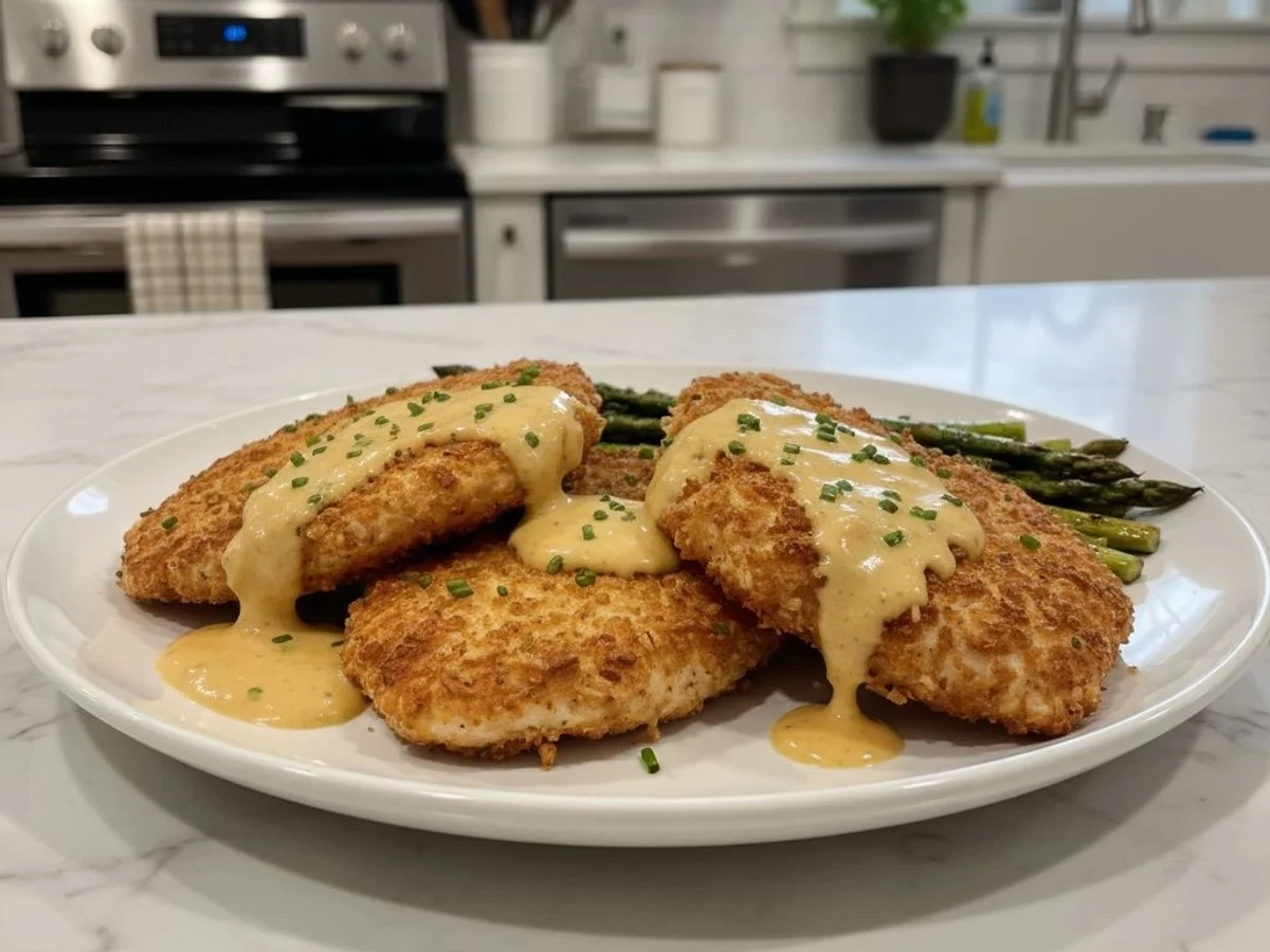 Crispy Pretzel Chicken with Tangy Mustard-Cheddar Sauce - Image 1