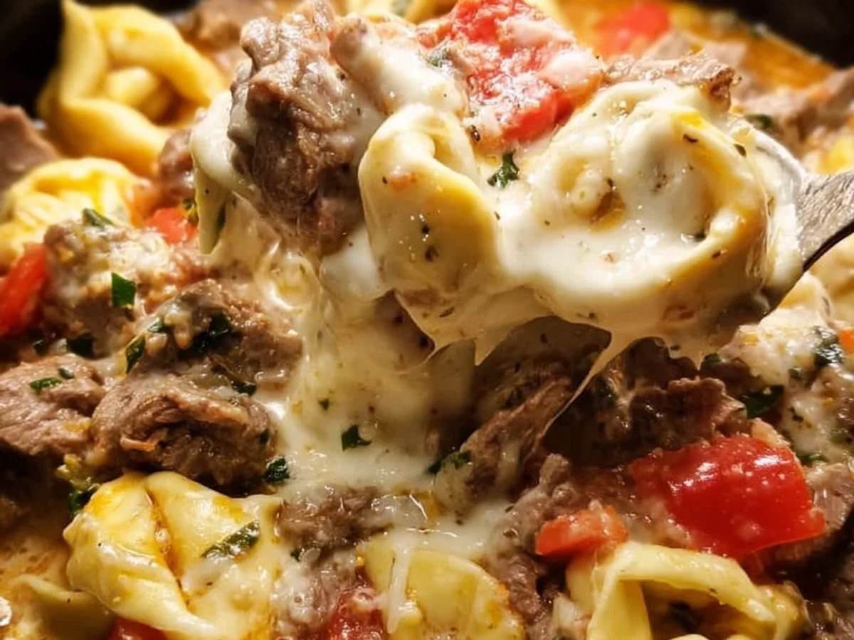 Crock Pot Cheesesteak Tortellini: Easy Slow Cooker Dinner - Image 1