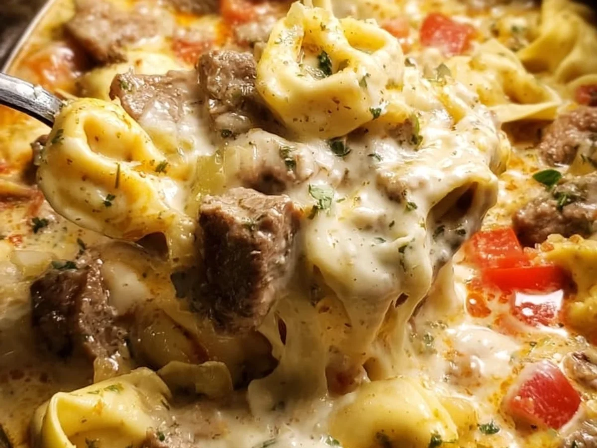 Crock Pot Cheesesteak Tortellini: Easy Slow Cooker Dinner - Image 2