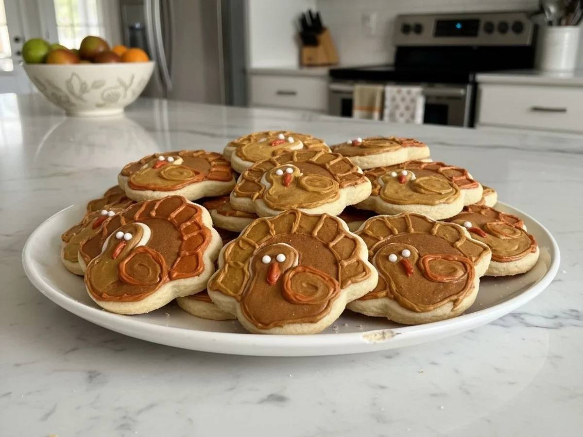 Frosted Turkey Shaped Sugar Cookies for Fall Fun - Image 1