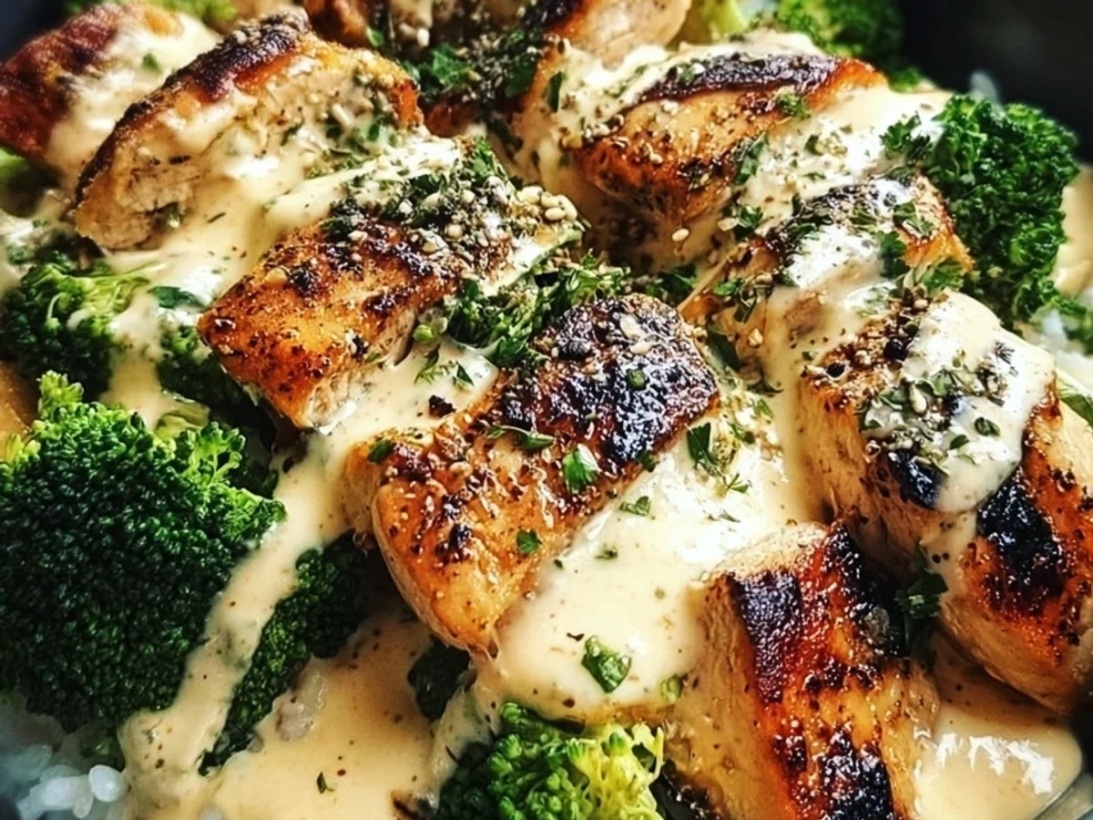 Grilled Chicken & Broccoli Bowls with Creamy Garlic Sauce - Image 2
