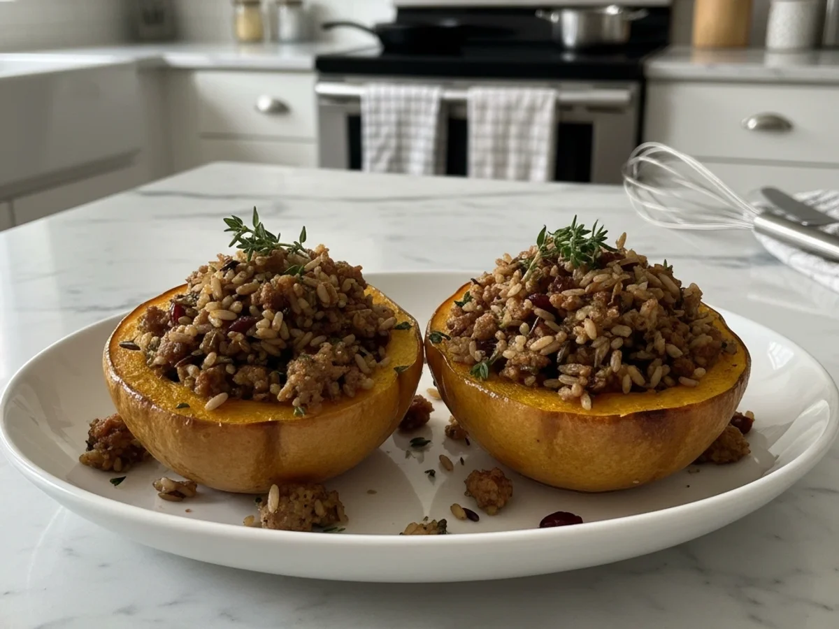 Hearty Sausage-Stuffed Acorn Squash Boats with Wild Rice - Image 1