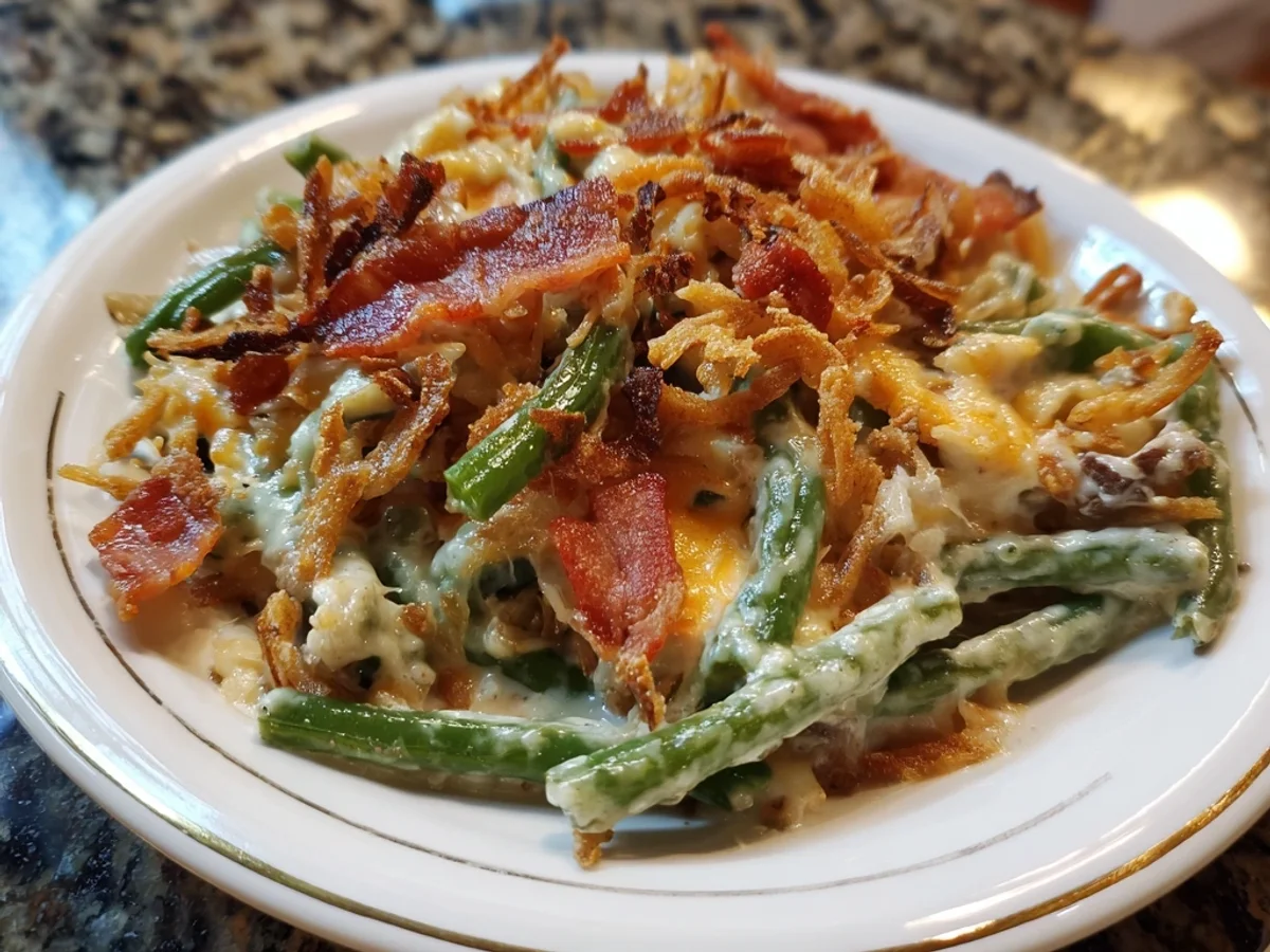 Homestyle Bacon Green Bean Casserole with Crispy Onions - Image 2