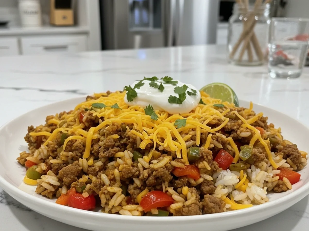 Quick Cheesy Taco Rice Skillet: Weeknight Magic! - Image 1