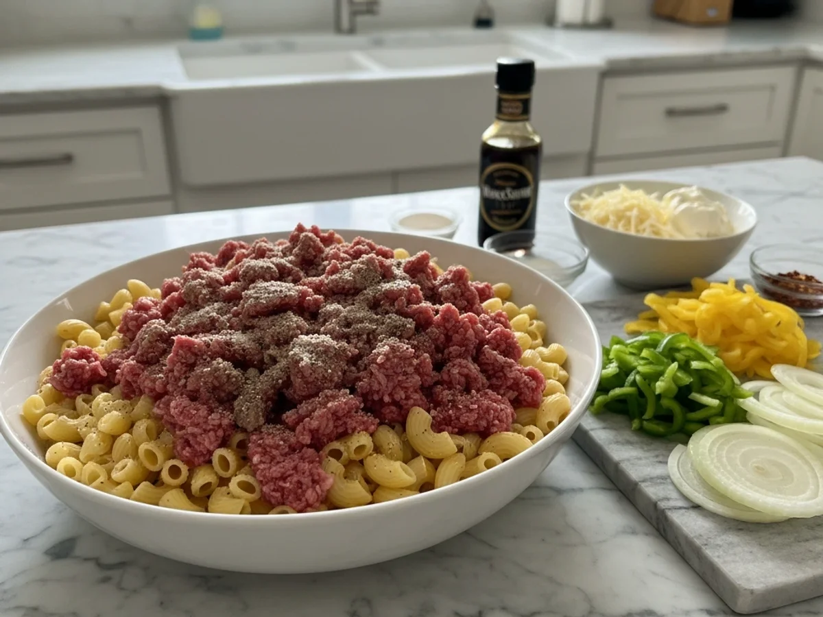 Savory Philly Cheesesteak Ground Beef Pasta Skillet - Image 2