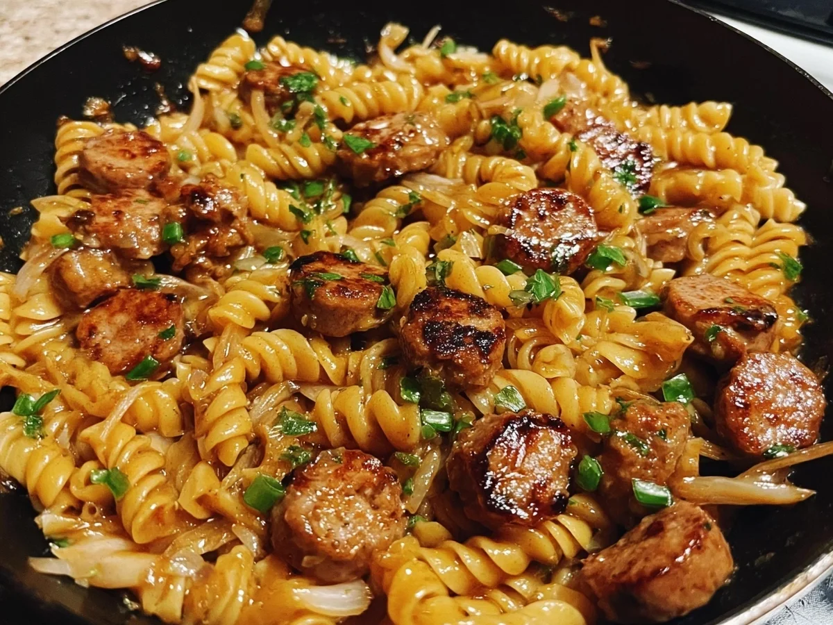 Sticky Honey Garlic Beef Sausage Pasta Skillet - Image 2