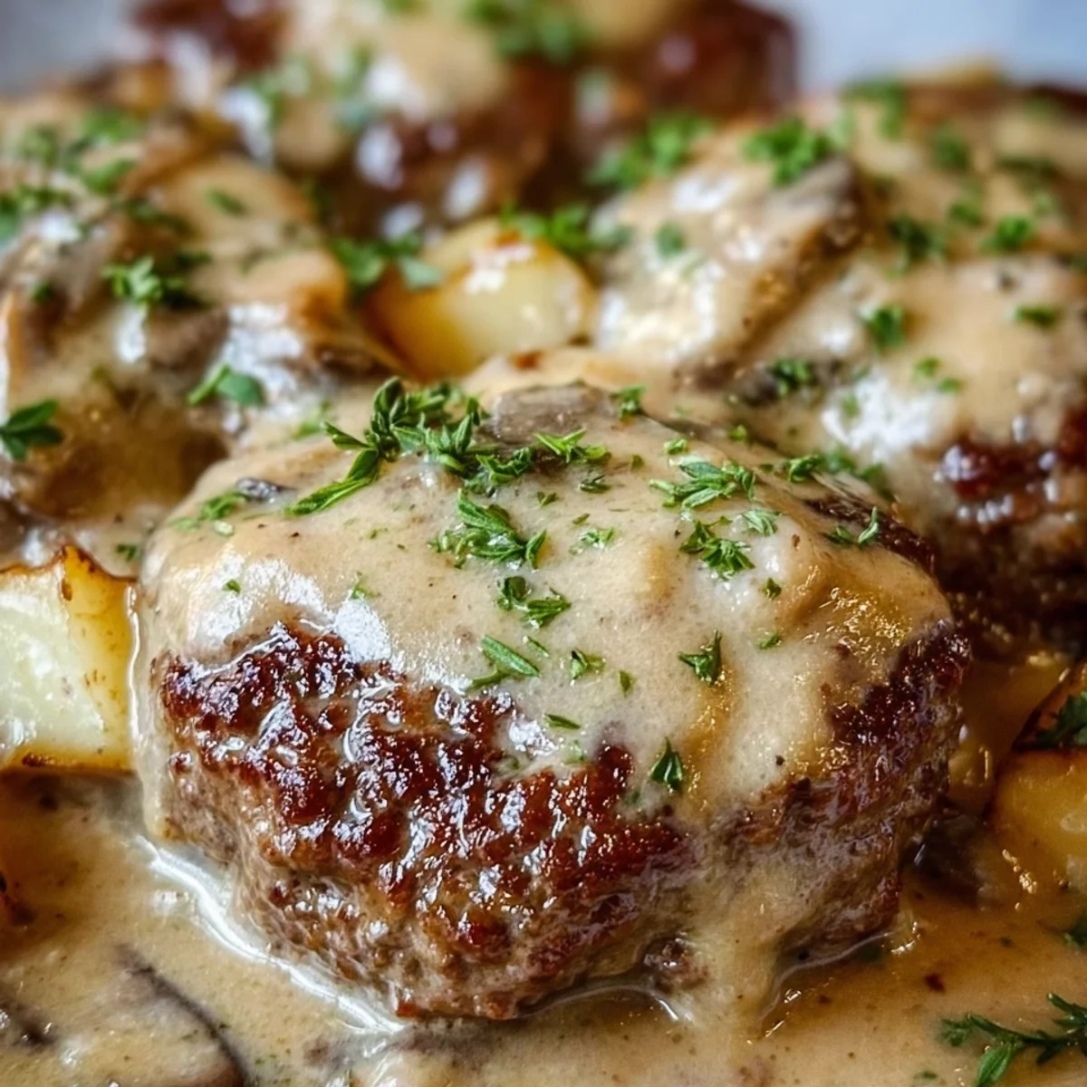 Amish Hamburger Steak Bake with Creamy Gravy