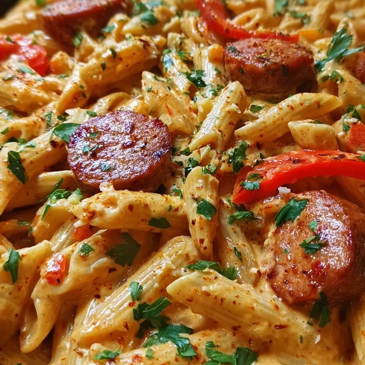 Cajun Spicy Creamy One-Pot Beef Sausage Pasta