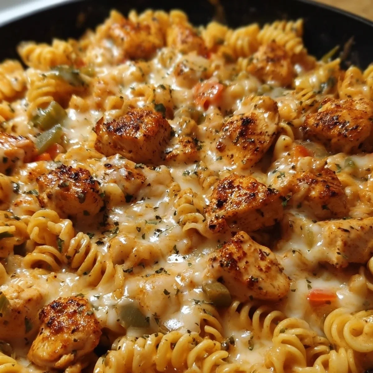 Cheesy Cajun Garlic Chicken Rotini Skillet Dinner