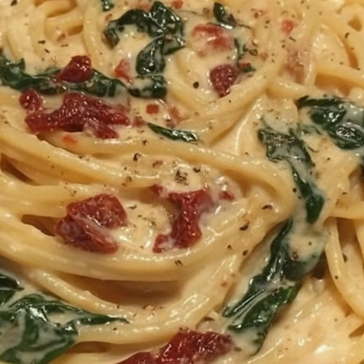 Creamy Dreamy Spaghetti & Spinach with Sun-Dried Tomato Sauce