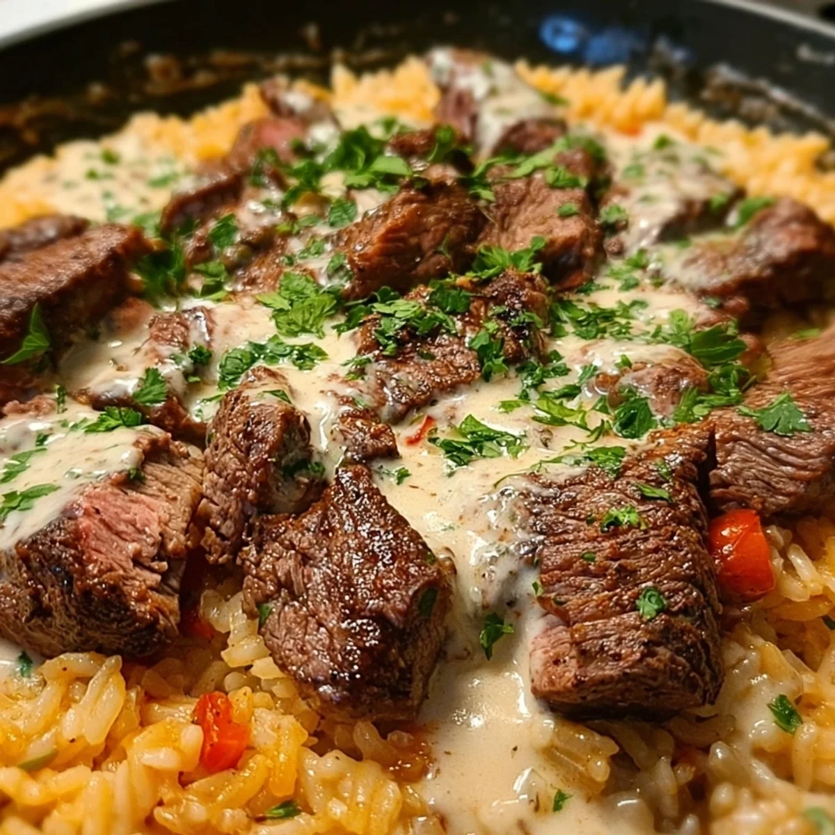 Creamy Steak Queso Rice Dinner