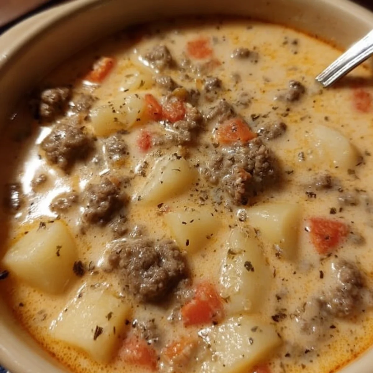 Crockpot Creamy Potato Hamburger Soup