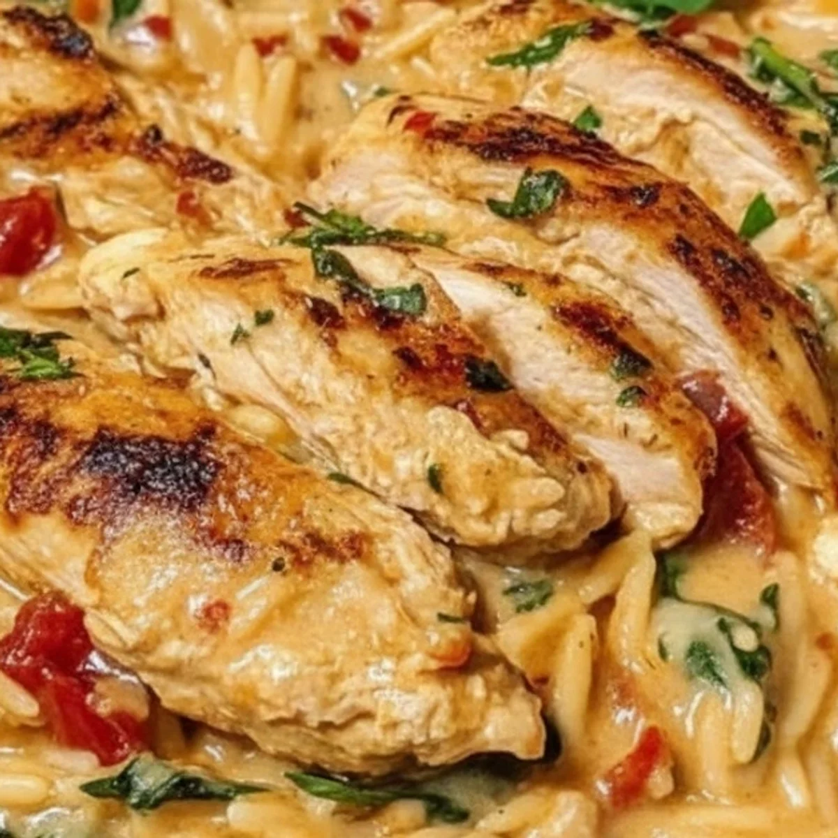 Effortless & Delicious: Creamy Tuscan Chicken Orzo – A One-Pan Delight!