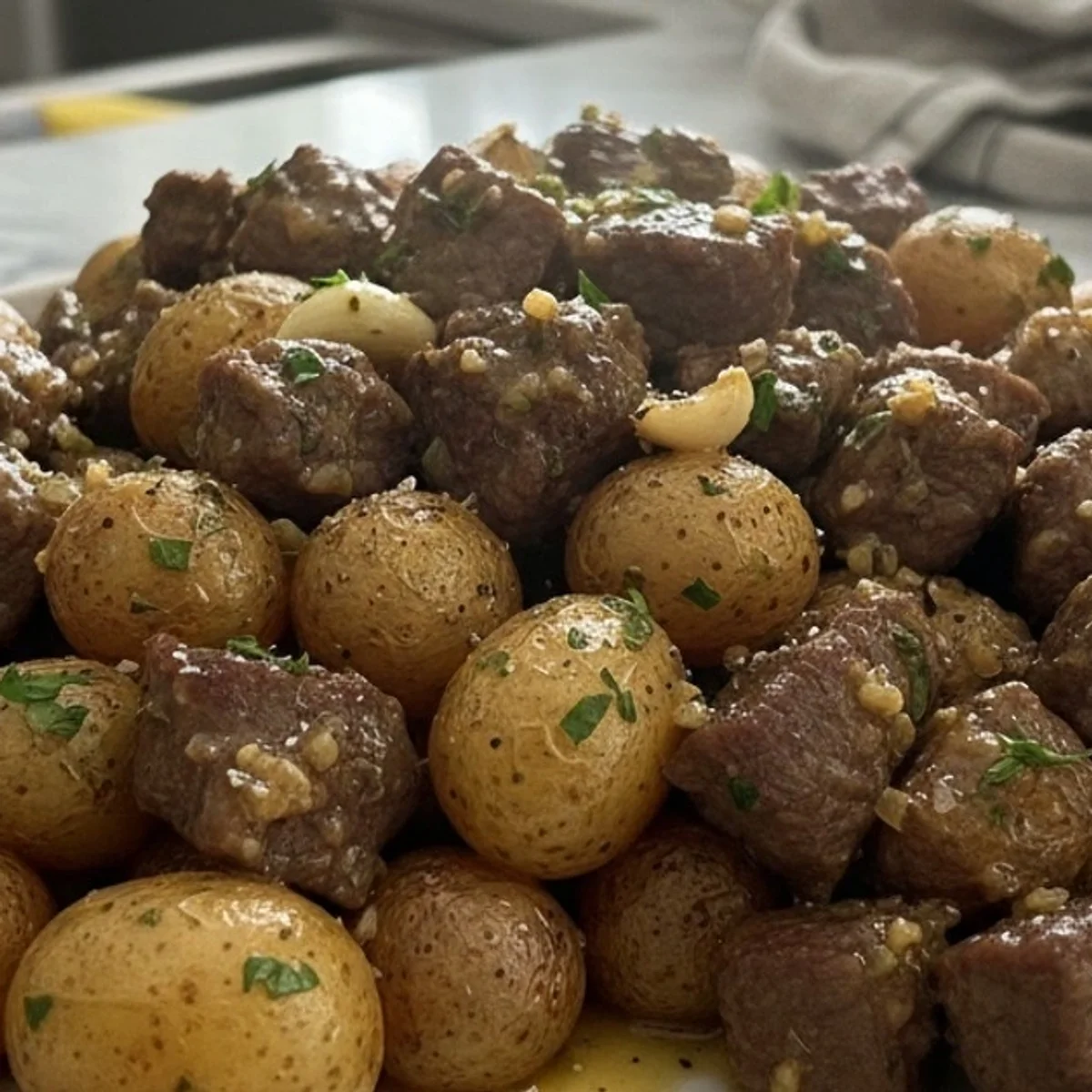 Melt-in-Your-Mouth Slow Cooker Garlic Butter Beef Bites with Potatoes