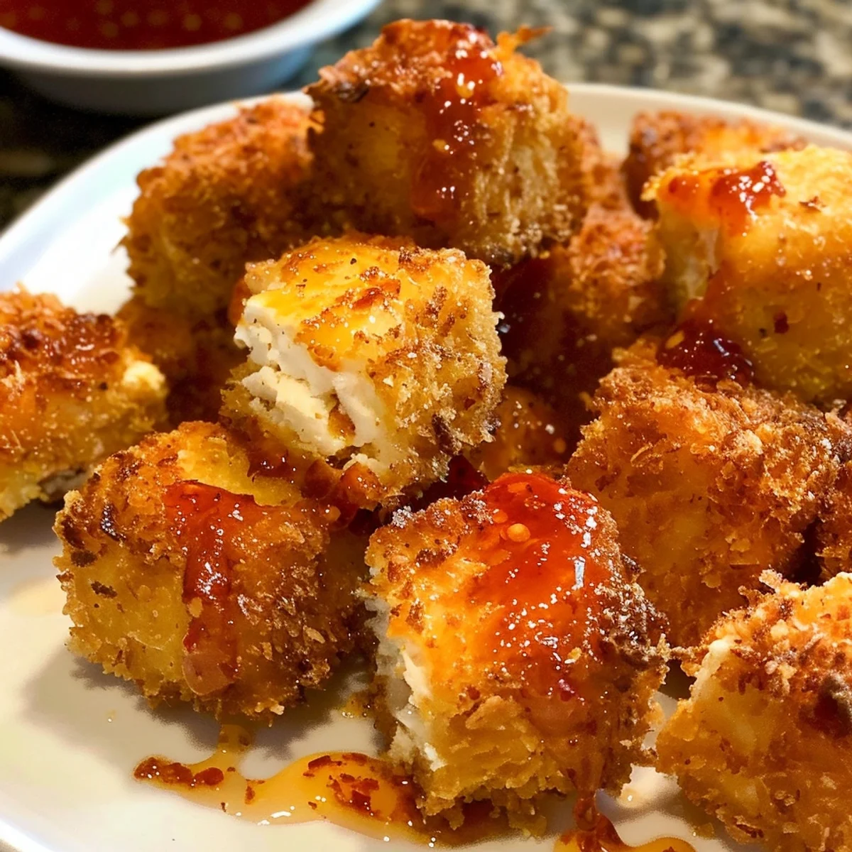 Oven Fried Feta Rolls with Chili Honey
