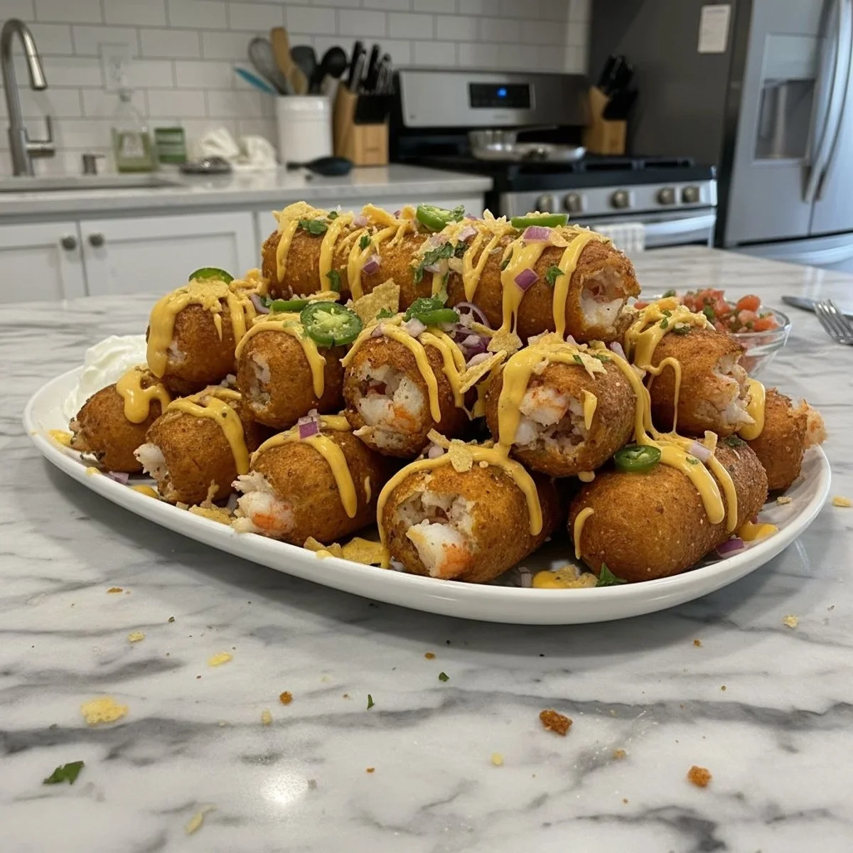 Shrimp and Crab Nacho Corn Dogs: Crispy Seafood Twist