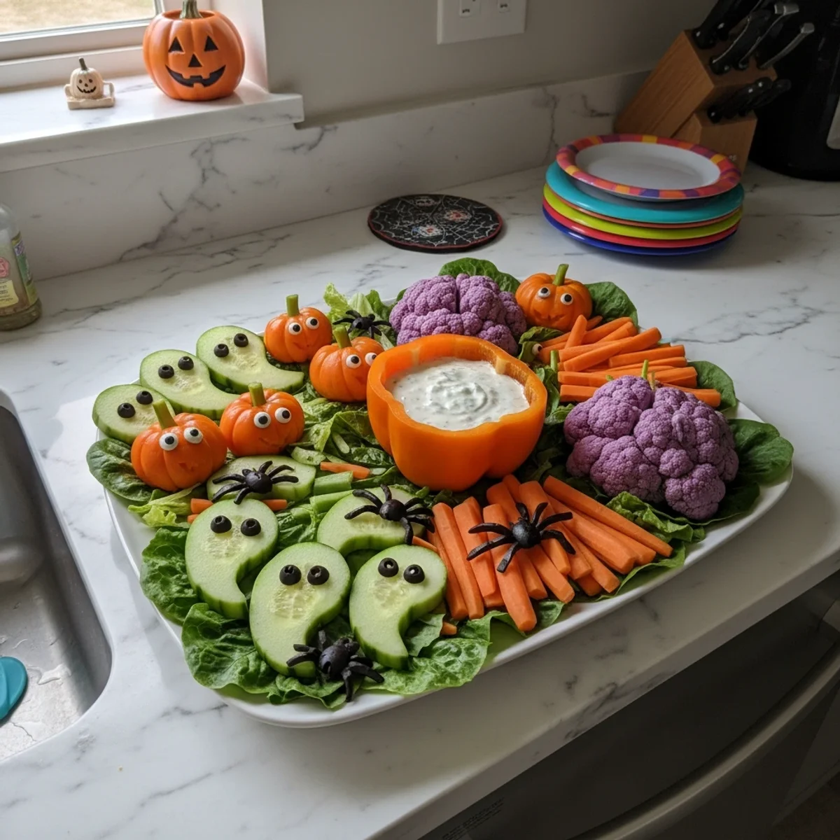 Spooky Cute Halloween Veggie Tray for Kids' Fun