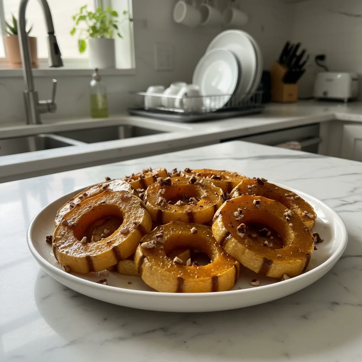 Tender Roasted Maple Acorn Squash & Pecans