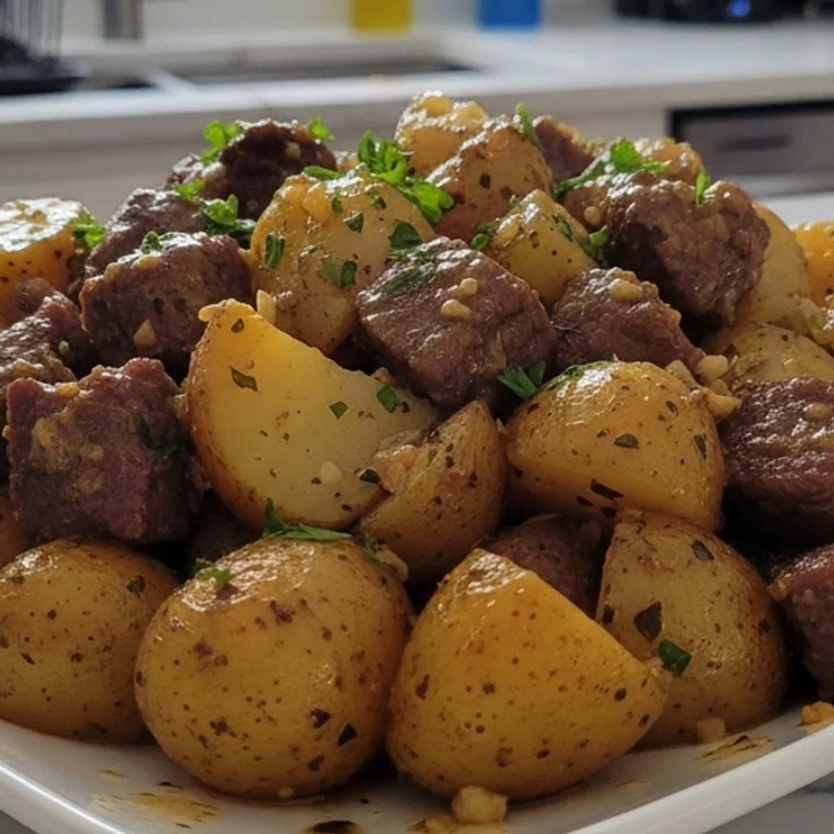 The Easiest Crockpot Garlic Butter Beef Bites with Potatoes