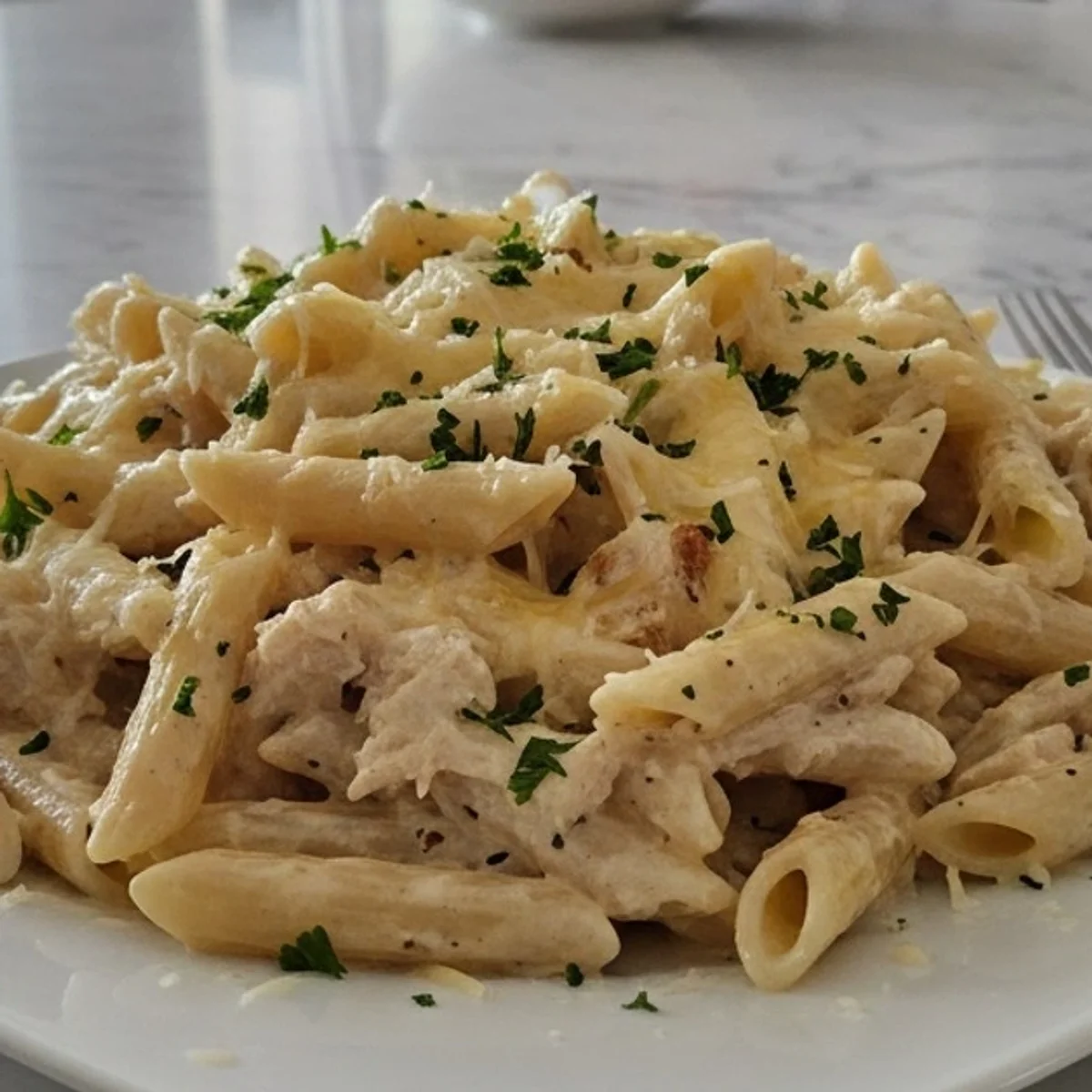 Unbelievably Easy Crockpot Garlic Parmesan Chicken Pasta