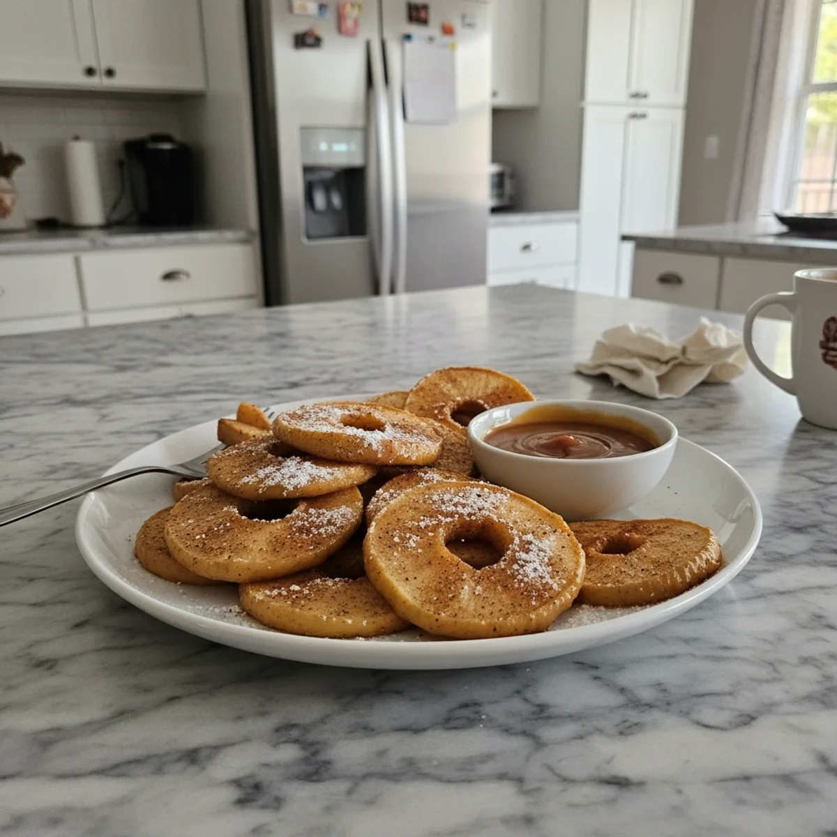 Warm Baked Spiced Apple Rings with Caramel Dip